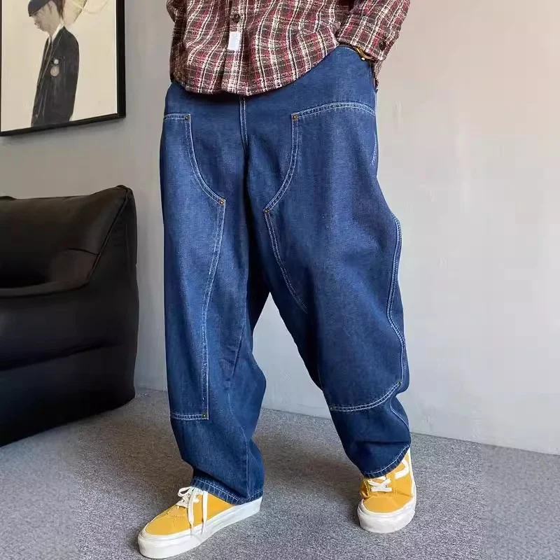 Calças jeans de trabalho retro American Casual Pu Shuai, estilo vintage, durabilidade e conforto para um visual casual autêntico.