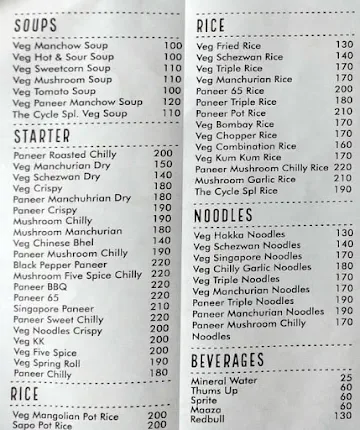 The Black Cycle Restaurant menu 