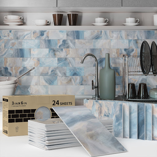 Title 11, Household Marble Tile PET Wall Sticker, easy to...