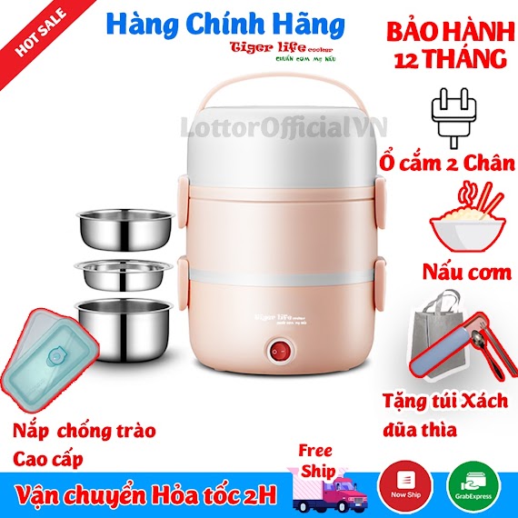 Hộp Cơm Cắm Điện Giữ Nhiệt 2 3 Tầng - Nấu Cơm Nấu Thức Ăn Hâm Nóng Đa Năng Tặng Full Đồ Dùng