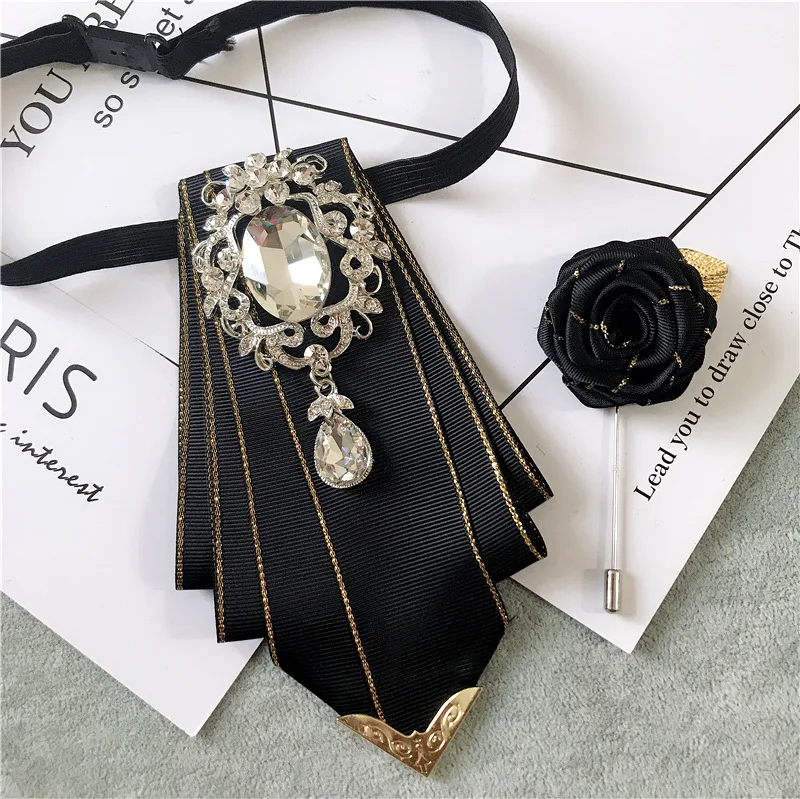 Title 9, Koreaanse vlinderdas broche set met strass stee...