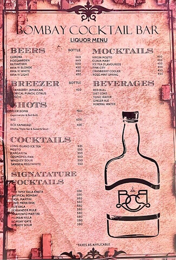 Bombay Cocktail Bar menu 