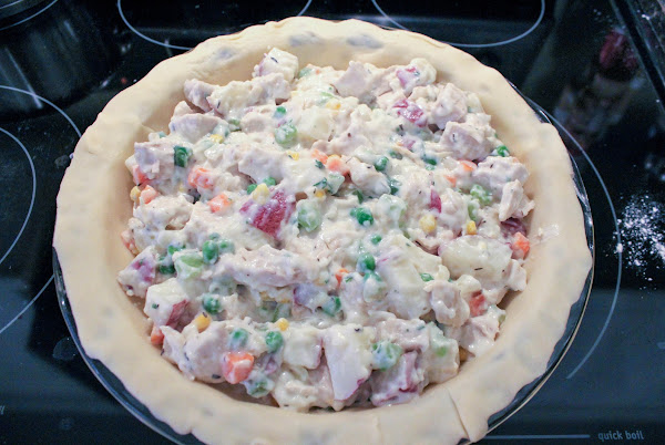 Filling poured into a deep dish pie plate.