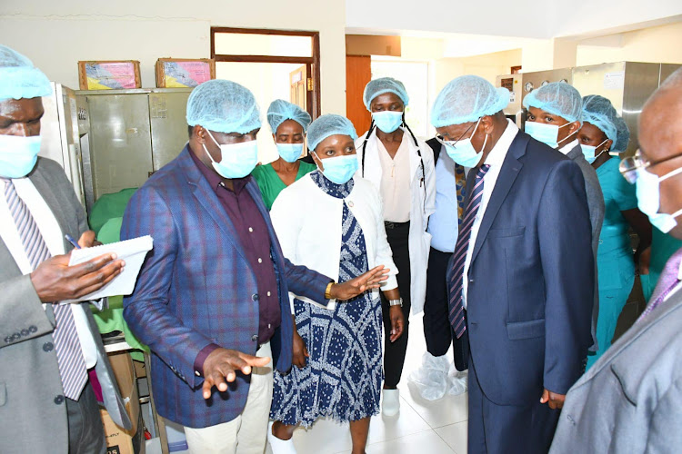 Health CS Susan Wafula and Tharaka Nithi Governor Muthomi Njuki when they toured Chuka county Referral Hospital to assess its state of preparedness on February 6, 2023