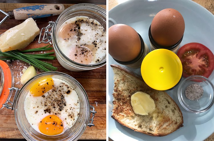 Links: My weergawe van Eggslut se eierpotjies. Regs: Eiers werk besonder goed met Marmite-toast.