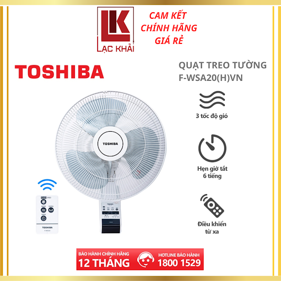 Quạt Treo Tường Toshiba F - Wsa20(H)Vn - 3 Cánh, Động Cơ Bạc Thau - 3 Mức Gió - Điều Khiển Từ Xa - Hẹn Giờ Tắt - Hàng Chính Hãng, Bảo Hành 12 Tháng