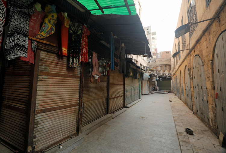 Closed shops are seen at a popular tourist area named "Khan el-Khalili" in the al-Hussein and Al-Azhar districts in Cairo as Egypt ramps up efforts to slow the spread of the Covid-19 coronavirus in Cairo, Egypt, April 6, 2020.