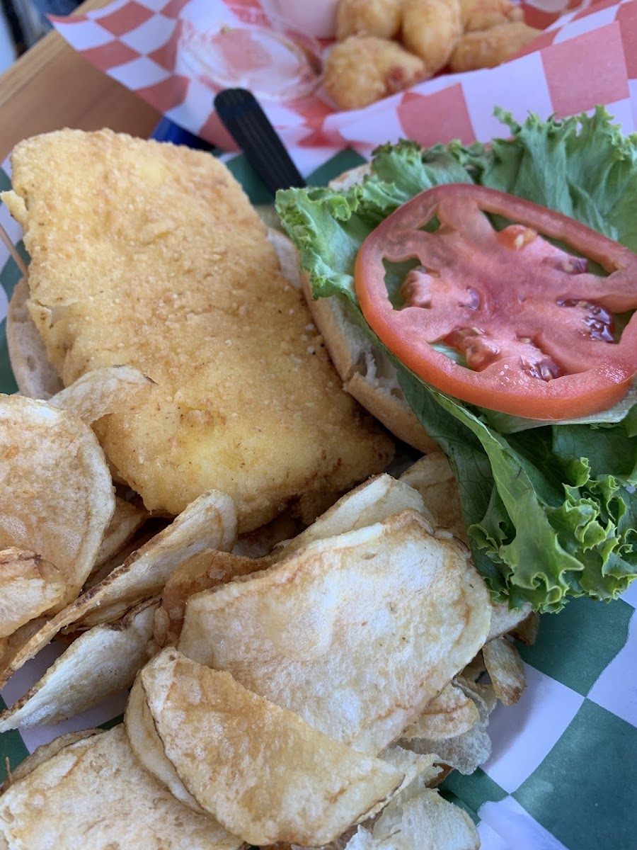 GF haddock sammie with GF chips.