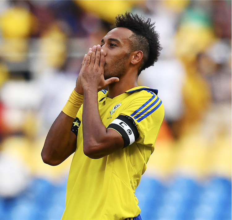 Gabon's forward Pierre-Emerick Aubameyang reacts during a past match