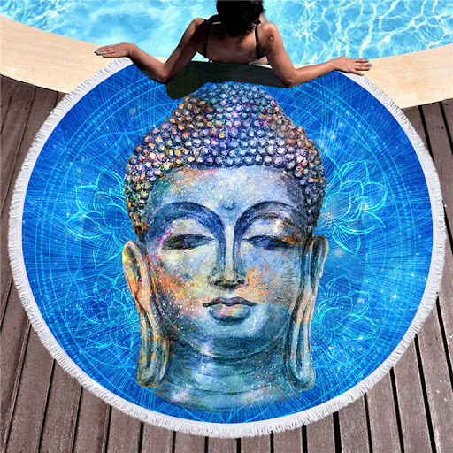 Title 4, Indian Buddha statue round beach towel for sunb...