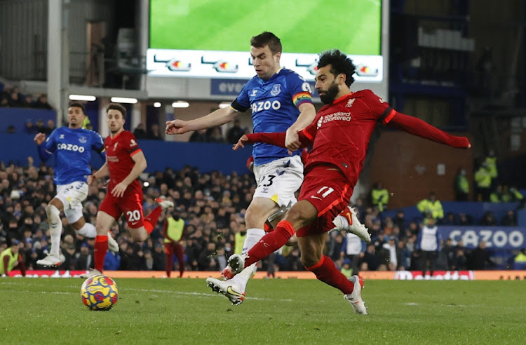 Liverpool's Mohamed Salah scores their third against Everton at Goodison Park, Liverpool on December 1, 2021