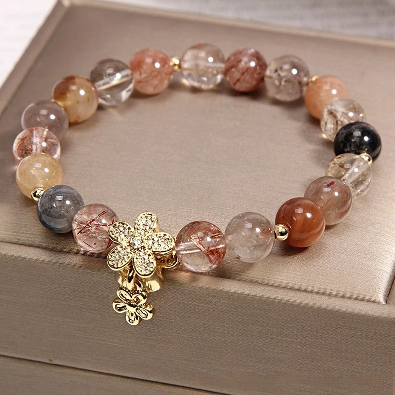 Bracelet en Quartz Rutilé Or pour Attirer l'Argent, Changer la Chance et la Prospérité des Affaires. Cristal Naturel.