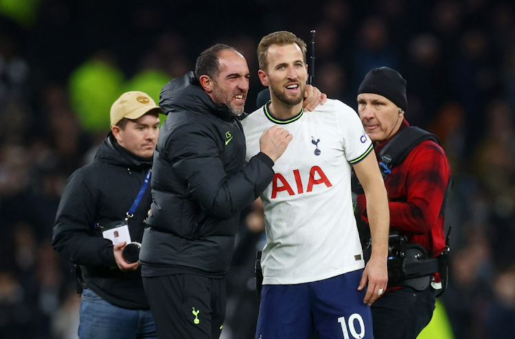 Tottenham Hotspur's Harry Kane celebrates with assistant manager Cristian Stellini after their Premier League match against Manchester City at Tottenham Hotspur Stadium in London February 5 2023.