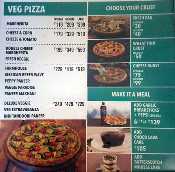 Domino's Pizza menu 