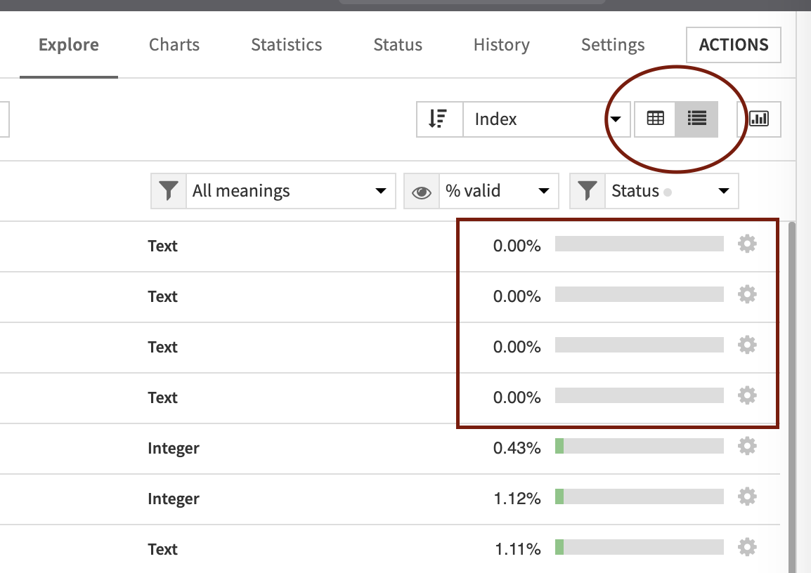 dataiku empty columns