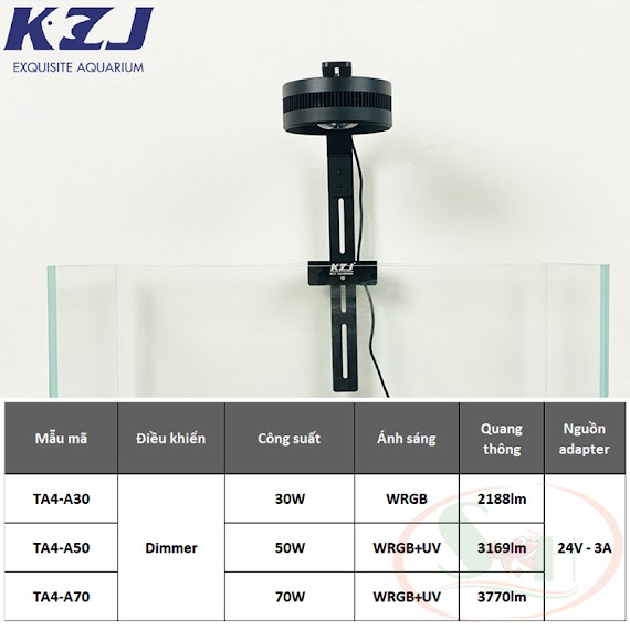 Đèn Led Rọi Kzj Ta Series Ta4 Wrgb Uv Bể Cá Tép Thủy Sinh Biotop