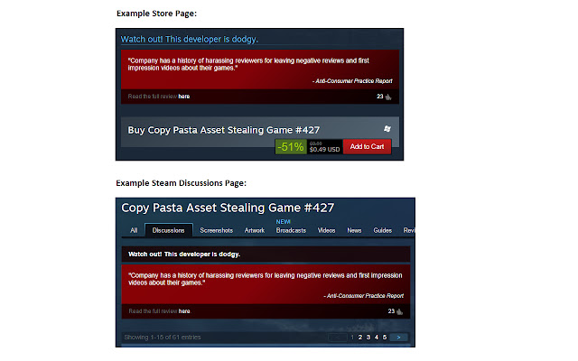 Steam Dodgy Developer Warner