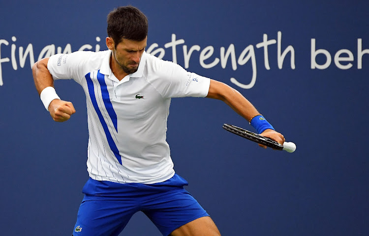 Novak Djokovic of Serbia reacts in recent action