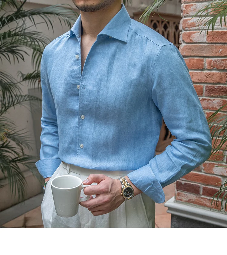 Camisa Retro Casual Manga Larga de Lino para Hombre, Comodidad y Estilo Versátil, Perfecta para un Look Relajado y Fresco en Cualquier Ocasión.