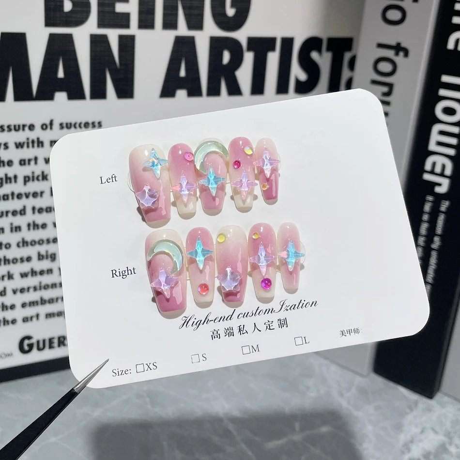 Autocollants pour ongles transparents glace avec armure faits à la main, rose violet, portables, pour manucure parfaite et facile.
