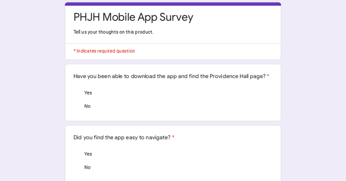 PHJH Mobile App Survey