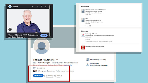 ITWeb’s attempts to contact Thomas Samons also included a LinkedIn InMail.