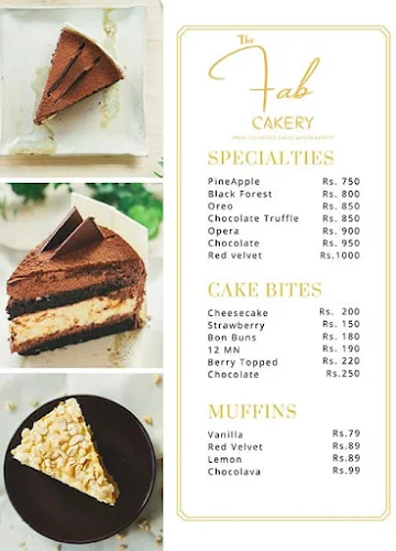 The Fab Cakery menu 