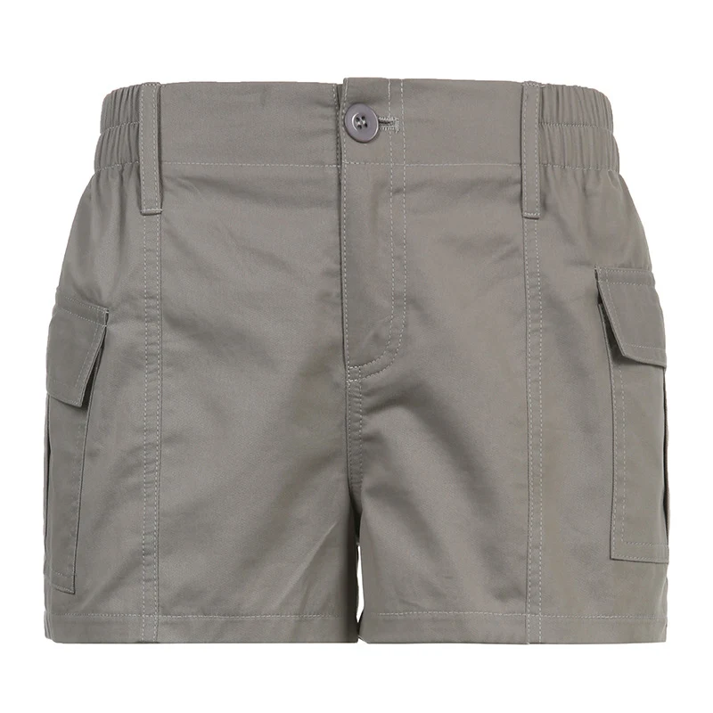 Short asymétrique taille basse pour femme, tissé et décontracté, idéal pour un look casual et confortable, parfait pour les journées ensoleillées.