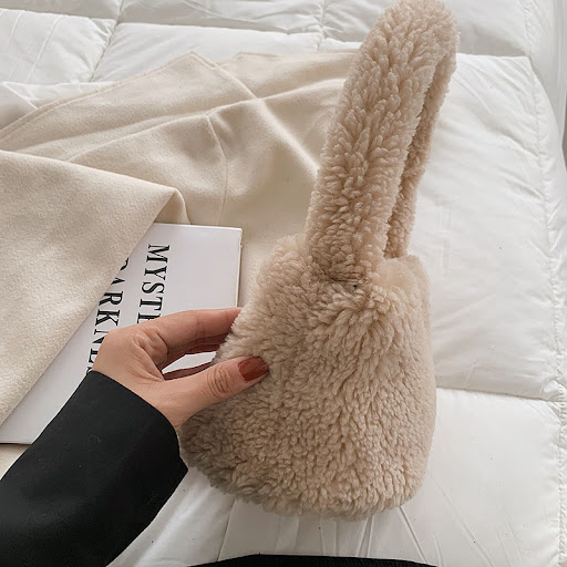Title 6, Womens Fashion Lamb Wool Plush Bucket Bag Hand...