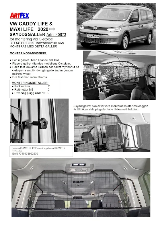 Artfex Hundgaller VW Caddy Life & Maxi Life 2020-23