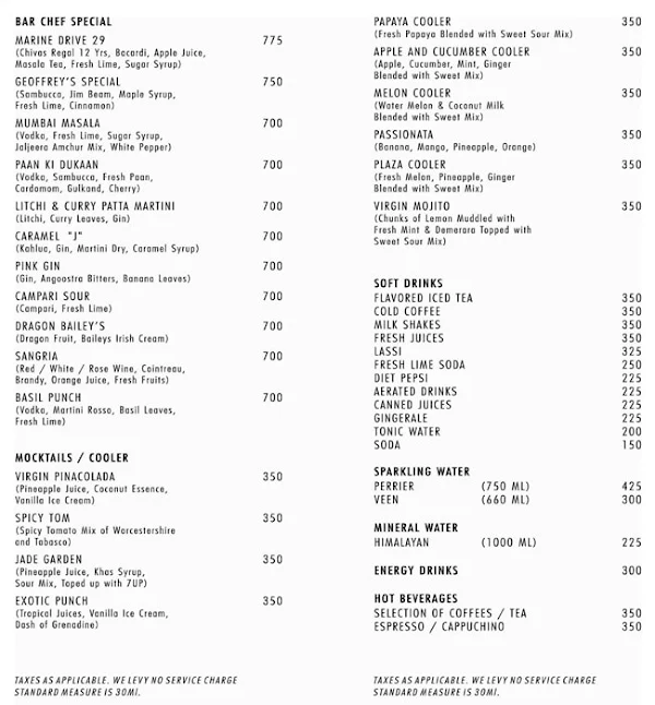 Geoffrey's - Marine Plaza menu 