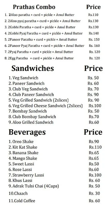 Healthy Nashta menu 