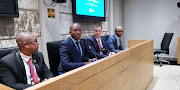 Deputy chief whip Jacques Julius, DA leader Mmusi Maimane, chief whip John Steenhuisen and national spokesperson Solly Malatsi at the shadow cabinet announcement.