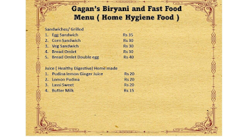 Gagan's Biriyani & Fast Food Centre menu 