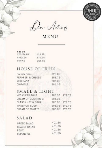 A'Mour Bistro & Creamery menu 