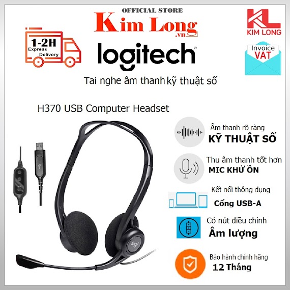 Tai Nghe Chụp Tai Logitech H370 Âm Thanh Kỹ Thuật Số, Mic Chống Ồn (1 Giắc Cắm Usb) - Bảo Hành 12 Tháng Chính Hãng