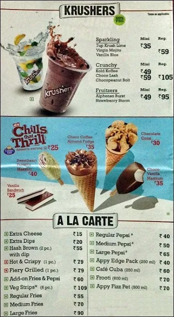 KFC menu 