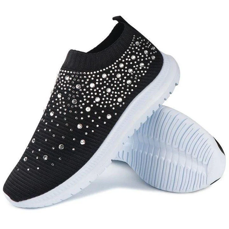 Rhinestone Flyknit sneakers voor dames, ademend en lichtgewicht. Ideaal voor hardlopen, wandelen en een stralende, comfortabele look.