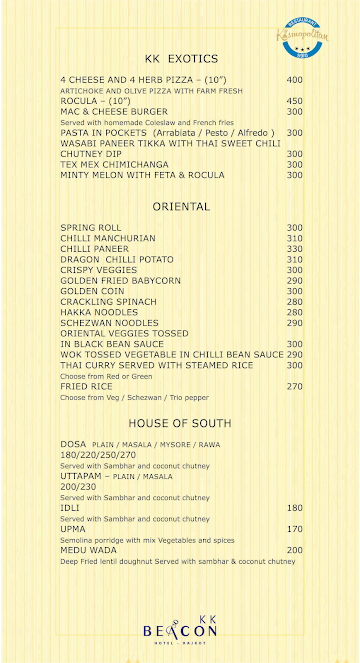 K K Beacon menu 