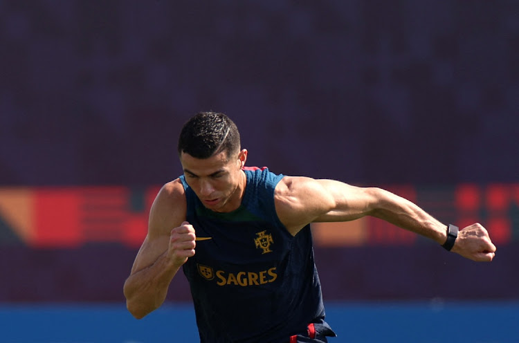 Portugal's Cristiano Ronaldo during training at the Al Shahaniya SC Training Facilities in Al-Shahaniya, Qatar, on November 22 2022. Picture: REUTERS/PEDRO NUNES