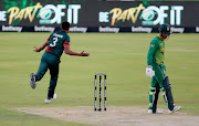 Ahmed Taskin of Bangladesh celebrates after dismissing Kyle Verreynne during the 1st ODI match between SA and Bangladesh at SuperSport Park in Centurion.