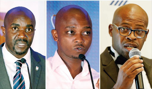 KPL boss Jack Oguda, FKF President Nick Mwendwa and chief executive officer Robert Muthoni. / PIC-CENTRE