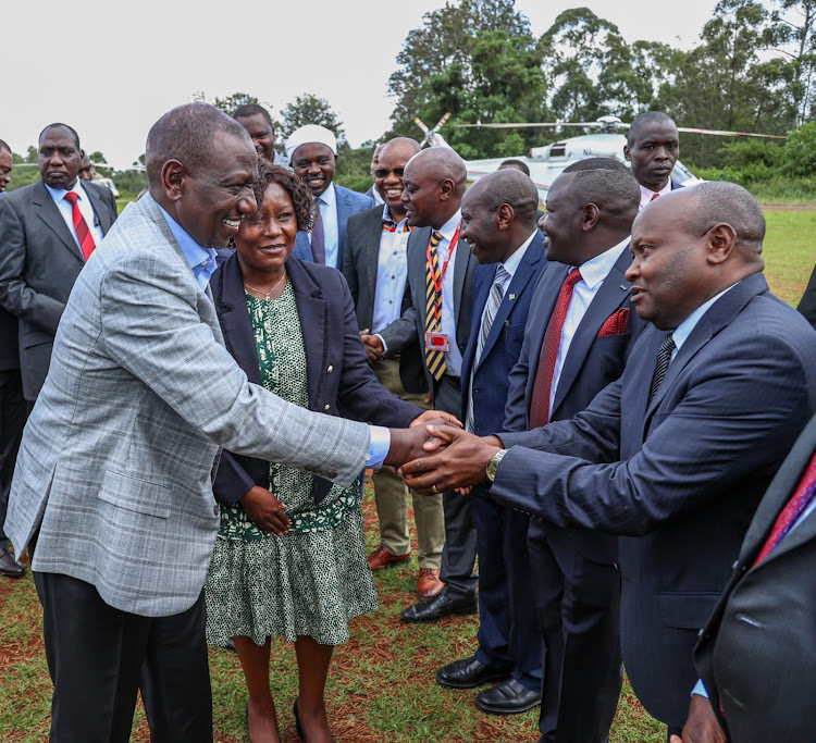 President William Ruto greeting officials after arriving in Embu on May 26, 2023