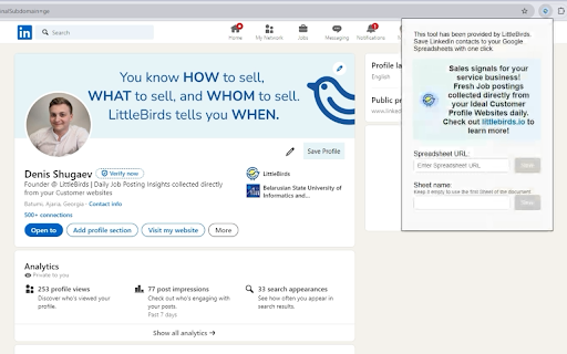 LinkedIn to Google Sheets by LittleBirds.io