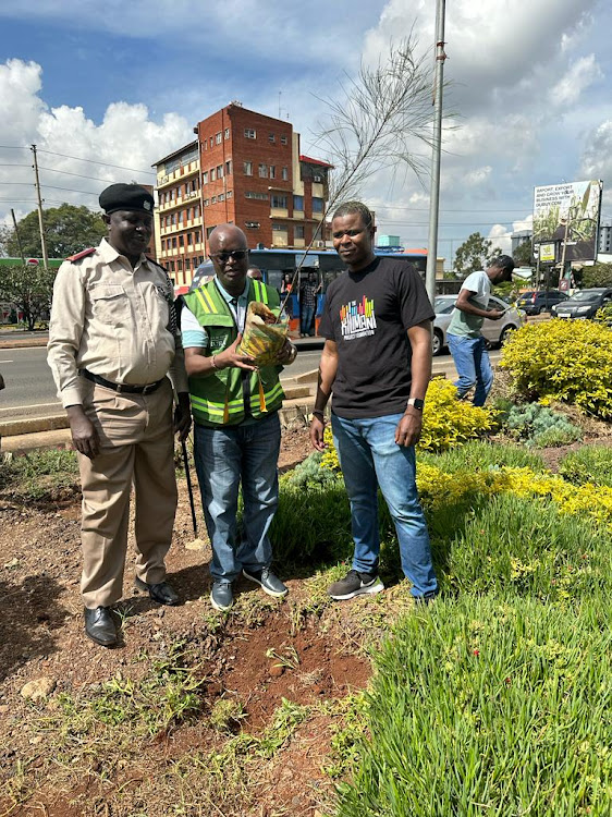 KURA Director General Eng Silas Kinoti about to plant a tree along Ngong Road in Nairobi on Monday