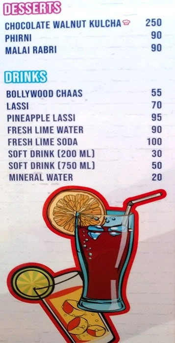 Oye Teri - The Kulcha Kulture menu 