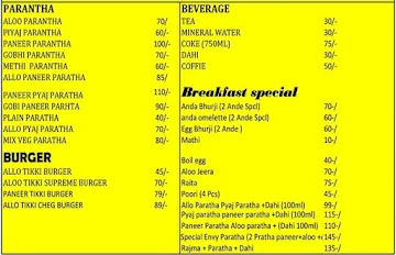 Paratha Envy menu 