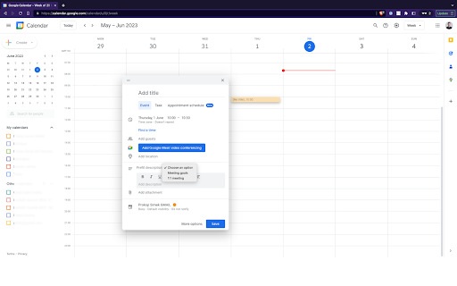 Google Calendar Description Prefiller