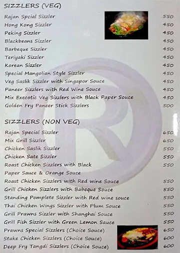 Rajan Sizzlers & Chinese Restaurant menu 