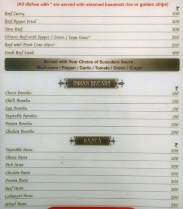 Bambino Beach Restaurant menu 